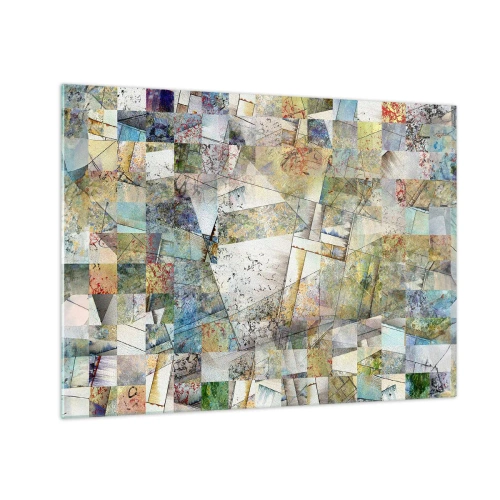 Billede på glas - En farverig komposition af fragmenterede geometriske former - 70x50cm - Geometrisk ommøblering - Moderne vægdekoration til stue og soveværelse ARTTOR