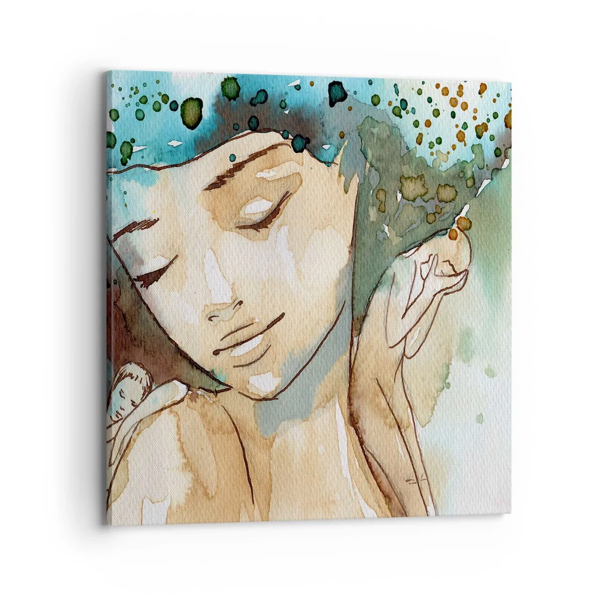 Lærredstryk - Billede på lærred - Lady in blue - 70x70 cm