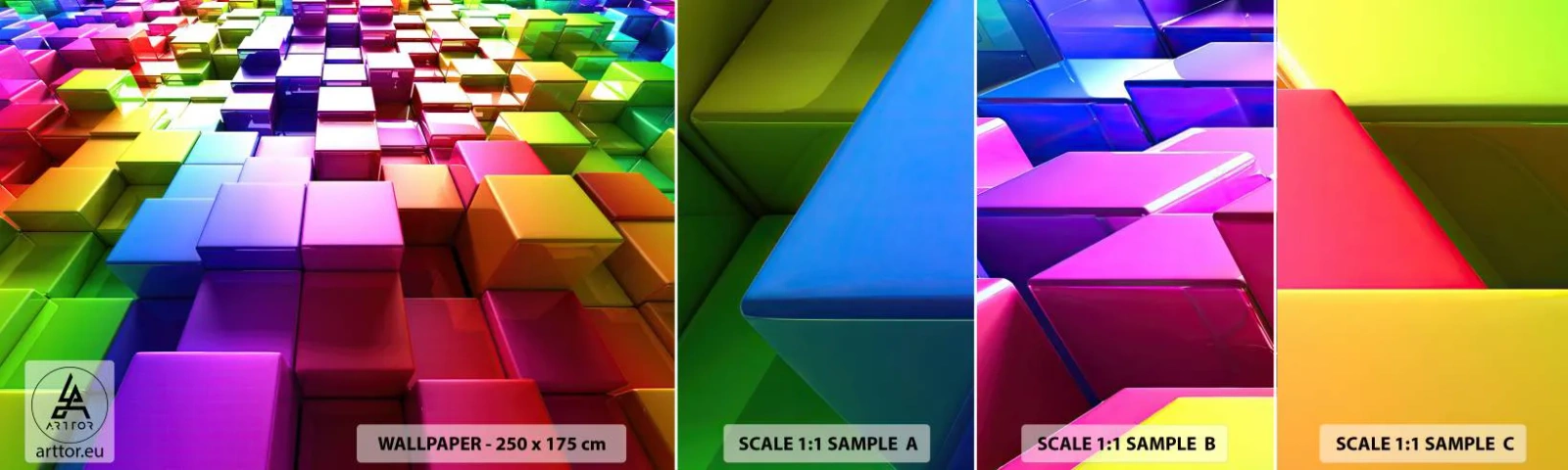 Prøve Fototapet Selvklæbende Deluxe Sticker - Op-art sammen som et team - Abstraktion, Grafik, 3D - 100x30 cm