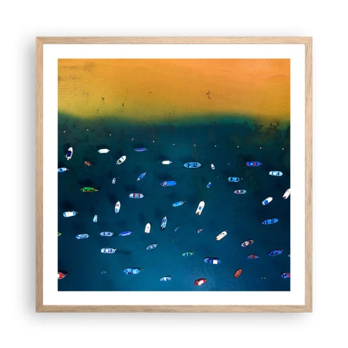 Plakat i ramme af lyst egetræ - En ferieleg - 60x60 cm