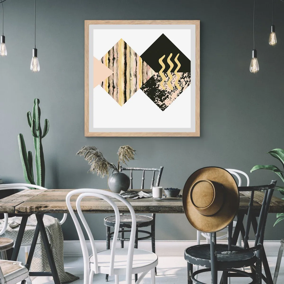 Plakat i ramme af lyst egetræ - Ikke så simpelt - 30x30 cm