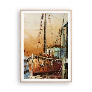 Plakat i ramme af lyst egetræ - Fredelig tilbagevenden - 70x100 cm