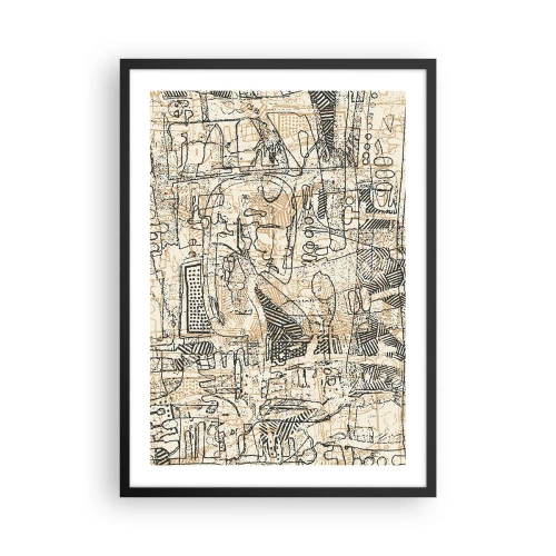 Plakat i sort ramme - Abstrakt geometrisk mønster i beige og sorte nuancer - 50x70cm - Venter på at blive afkodet - Moderne vægdekoration til stue og soveværelse ARTTOR