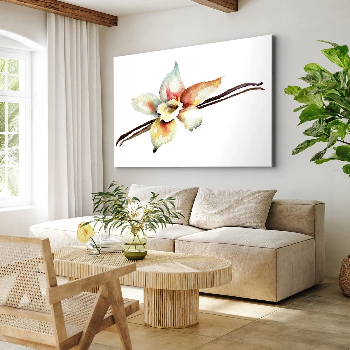Lærredstryk - Billede på lærred - Akvarel blomsterillustration i pastelfarver - 70x50cm - Stænket med malingens sødme - Moderne vægdekoration til stue og soveværelse ARTTOR