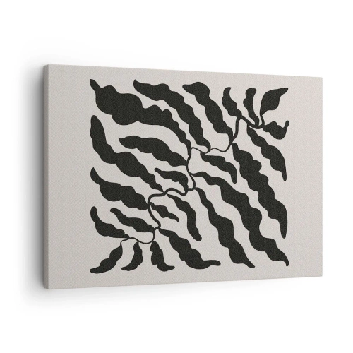 Lærredstryk - Billede på lærred - Kviste med blade i sort på en lys baggrund - 70x50cm - En firkants natur - Moderne vægdekoration til stue og soveværelse ARTTOR