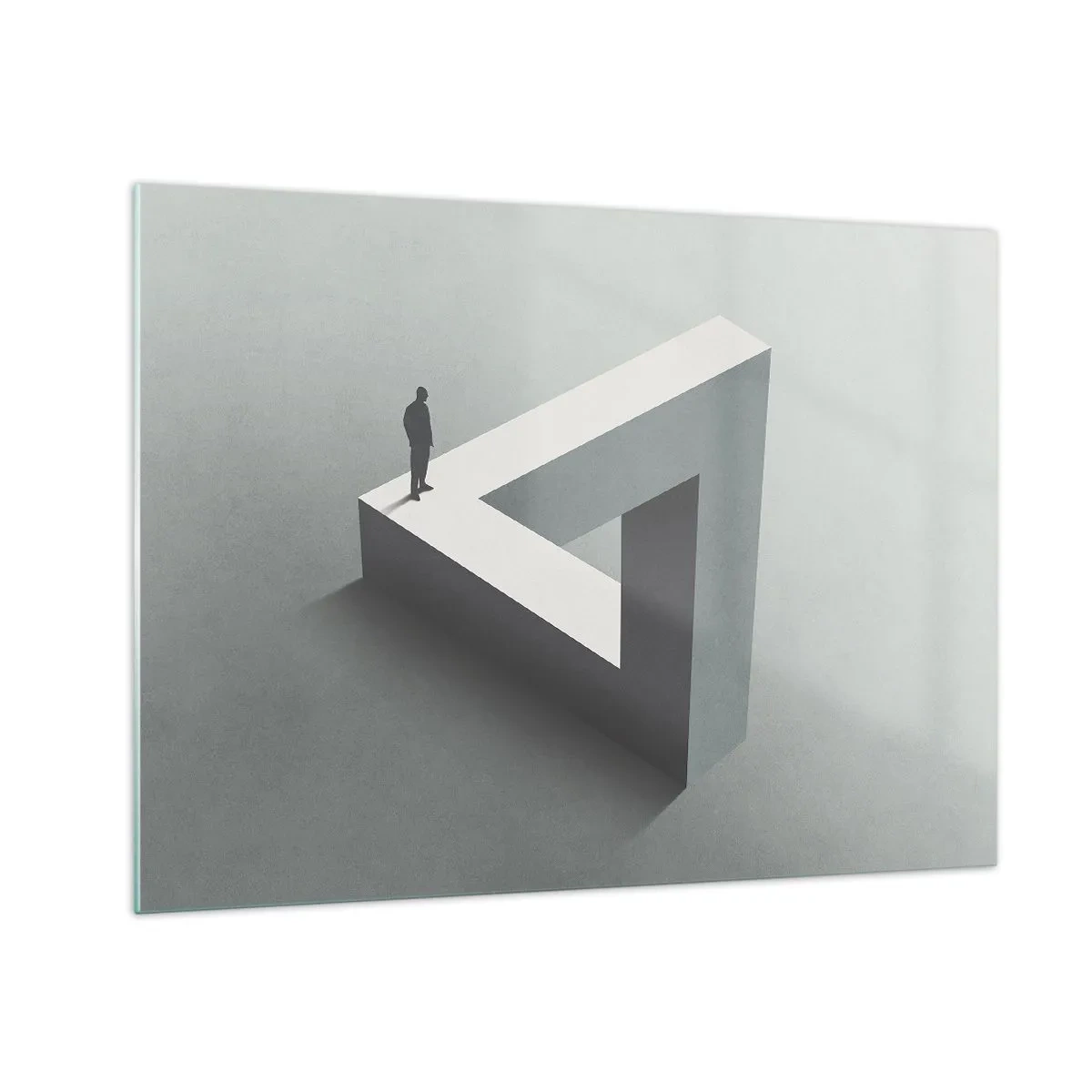 Billede på glas - En figur på en geometrisk struktur i stil med en optisk illusion - 70x50cm - Og dog er det muligt - Moderne vægdekoration til stue og soveværelse ARTTOR