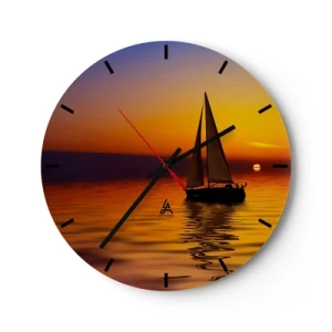 Vægur, Uret - En sejlbåd på havet ved solnedgang - 30x30cm - Hvor er det stille her ved skumringen.... - Moderne vægdekoration til stue, køkken og soveværelse ARTTOR