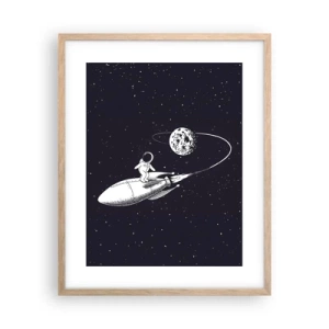 Plakat i ramme af lyst egetræ - Space surfer - 40x50 cm