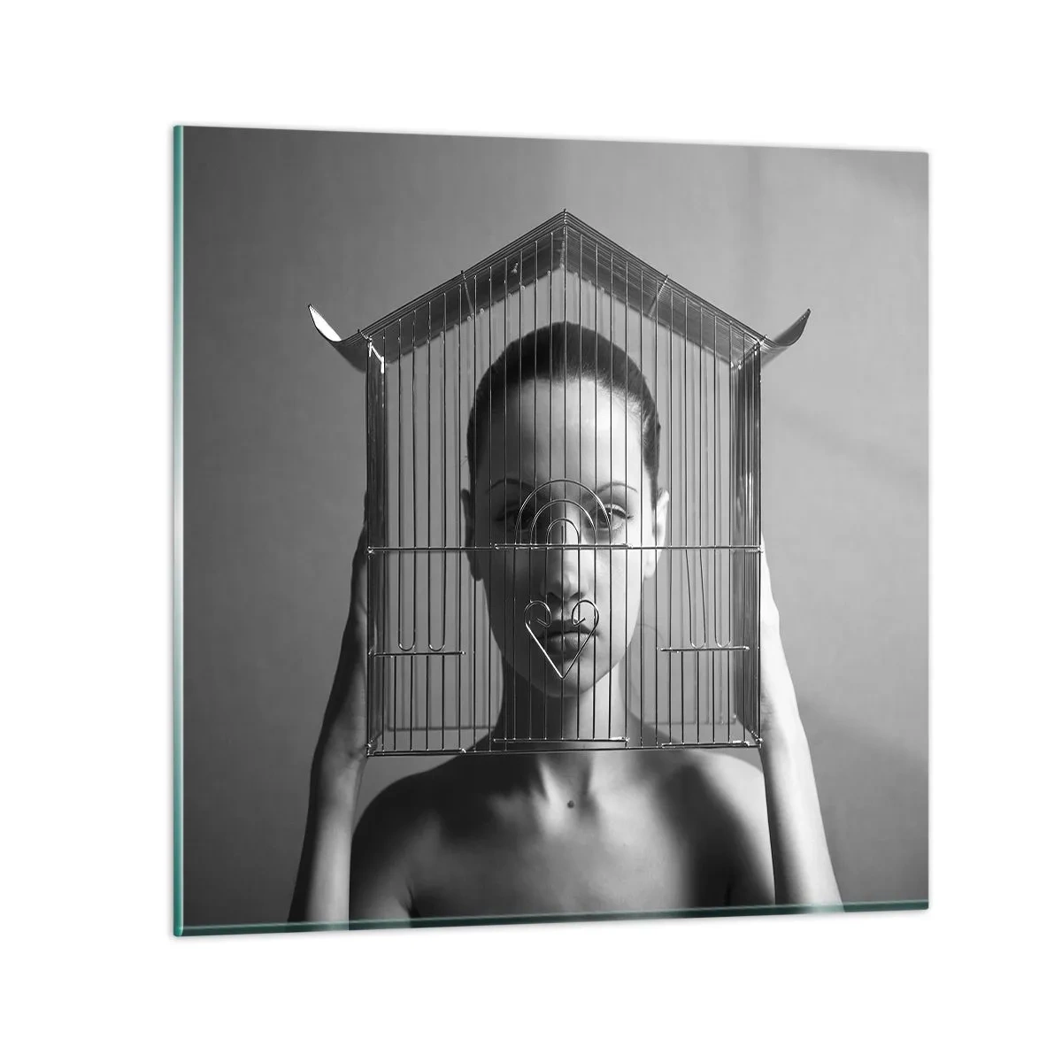 Billede på glas - Et lidt surrealistisk portræt - 50x50 cm