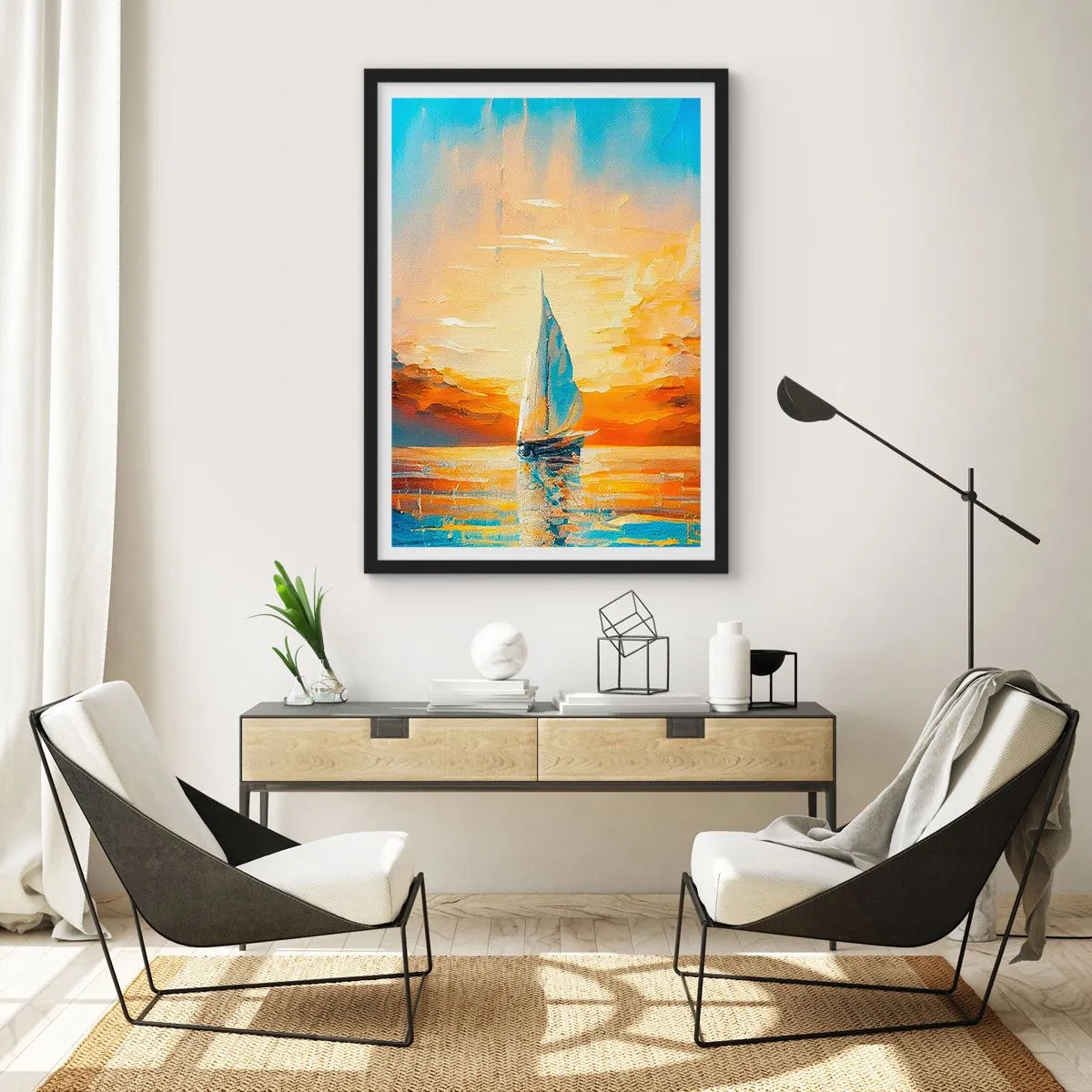 Plakat i sort ramme - Sejler i guld - 50x70 cm