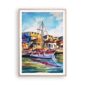 Plakat i ramme af lyst egetræ - Regnbue eftermiddag - 70x100 cm