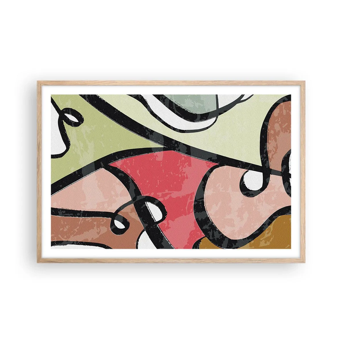 Plakat i ramme af lyst egetræ - Pirouetter blandt farver - 91x61 cm