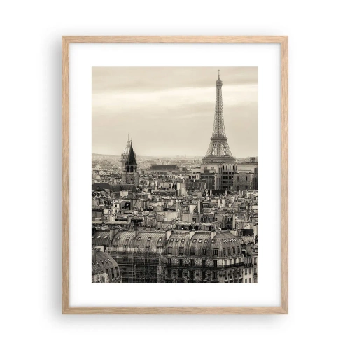 Plakat i ramme af lyst egetræ - Over Paris' hustage - 40x50 cm