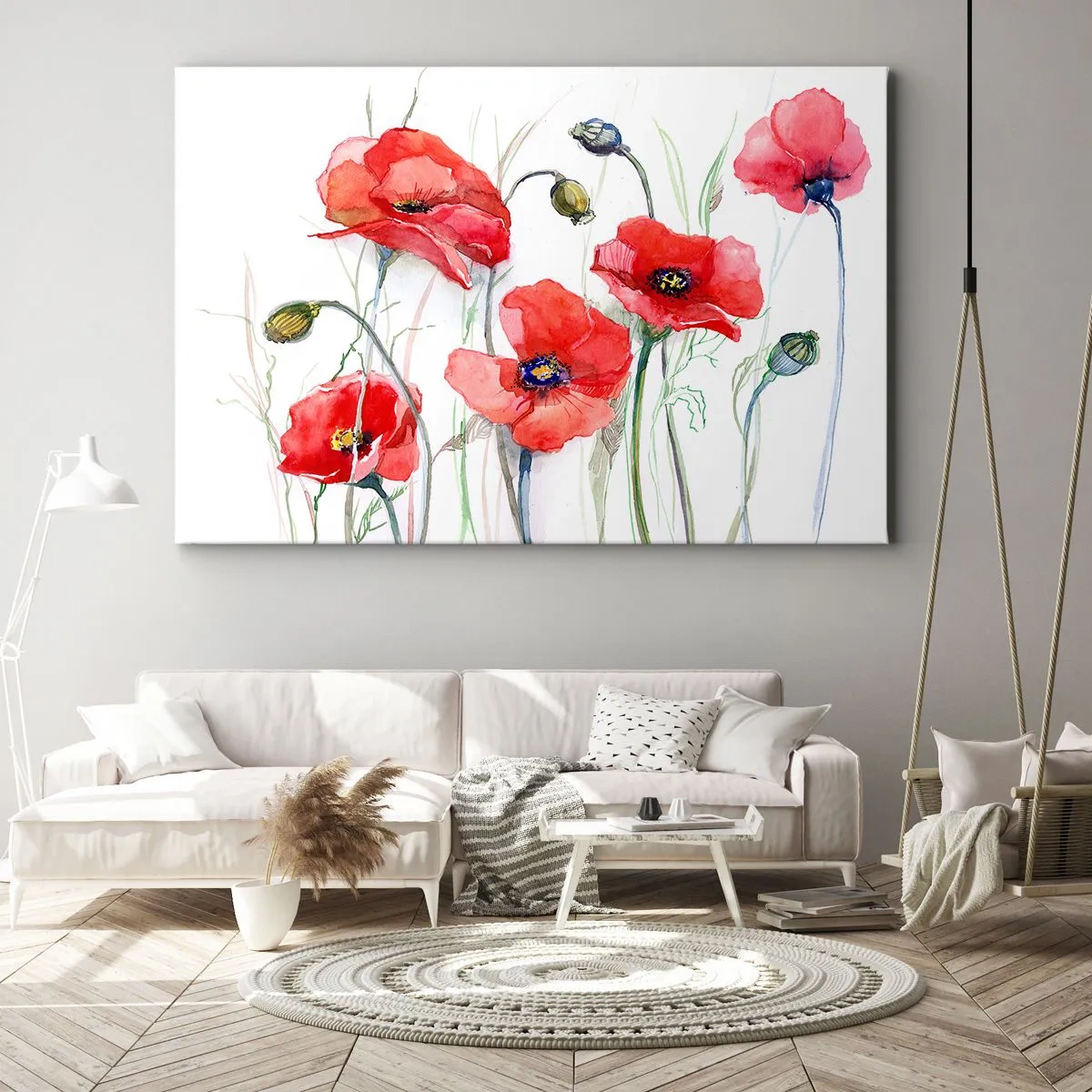 Lærredstryk - Billede på lærred - Akvarelvalmuer på en delikat baggrund - 70x50cm - Polske blomster - Moderne vægdekoration til stue og soveværelse ARTTOR
