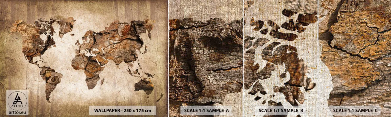 Prøve Fototapet Premium Canvas - Opdagelse af verden - Verdenskort, Kontinenter, Rejser - 100x30 cm