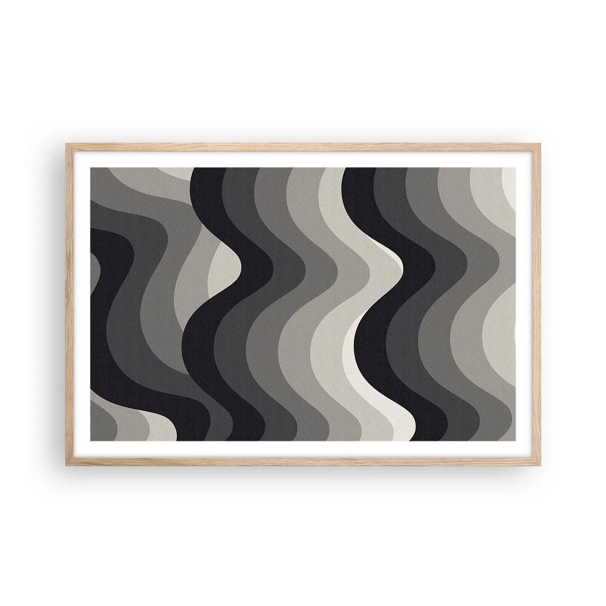 Plakat i ramme af lyst egetræ - Bølge efter bølge - 91x61 cm