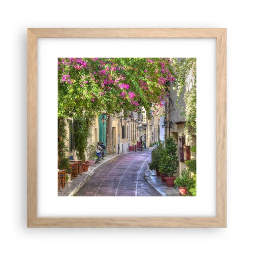 Plakat i ramme af lyst egetræ - En blomstrende gyde - 30x30 cm