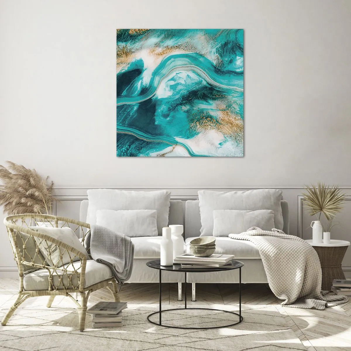 Billede på glas - Flod af guld - 40x40 cm