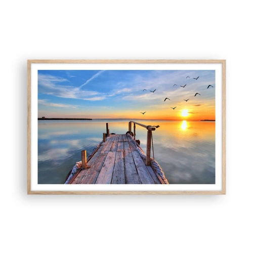 Plakat i ramme af lyst egetræ - Går fremad mod solen - 91x61 cm