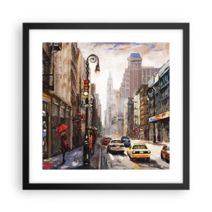 Plakat i sort ramme - New York - også farverig i regnvejr - 40x40 cm