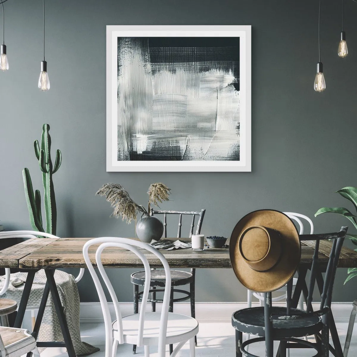 Plakat i hvid ramme - Vævet af det lodrette og det vandrette - 30x30 cm