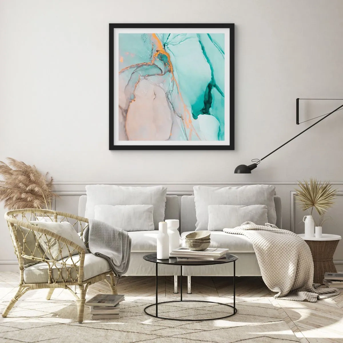 Plakat i sort ramme - Dans af former og farver - 40x40 cm