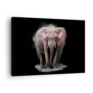 Lærredstryk - Billede på lærred - En kunstnerisk version af en lyserød elefant på en sort baggrund - 70x50cm - Tænk ikke på en lyserød elefant! - Moderne vægdekoration til stue og soveværelse ARTTOR