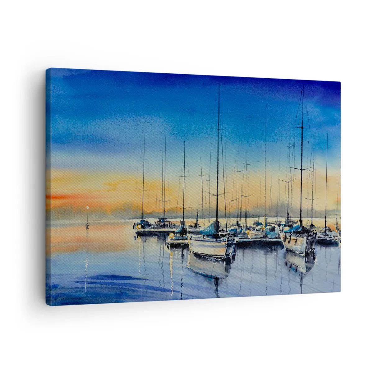 Lærredstryk - Billede på lærred - Yachthavn ved solnedgang med refleksioner på vandet - 70x50cm - Slutningen på en god dag - Moderne vægdekoration til stue og soveværelse ARTTOR
