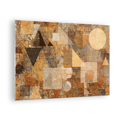 Billede på glas - Abstrakte geometriske mønstre i varme farver - 70x50cm - Kubistisk bronzeundersøgelse - Moderne vægdekoration til stue og soveværelse ARTTOR