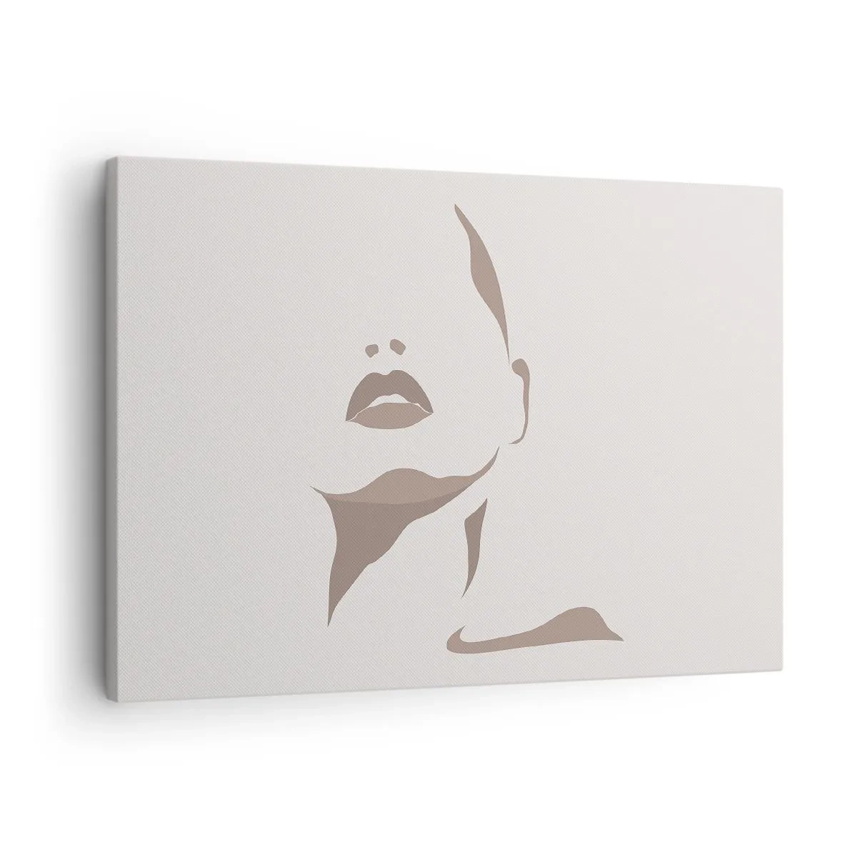 Lærredstryk - Billede på lærred - Minimalistisk kontur af en kvindes ansigt i sarte beige toner - 70x50cm - Skabt af lys og skygge - Moderne vægdekoration til stue og soveværelse ARTTOR