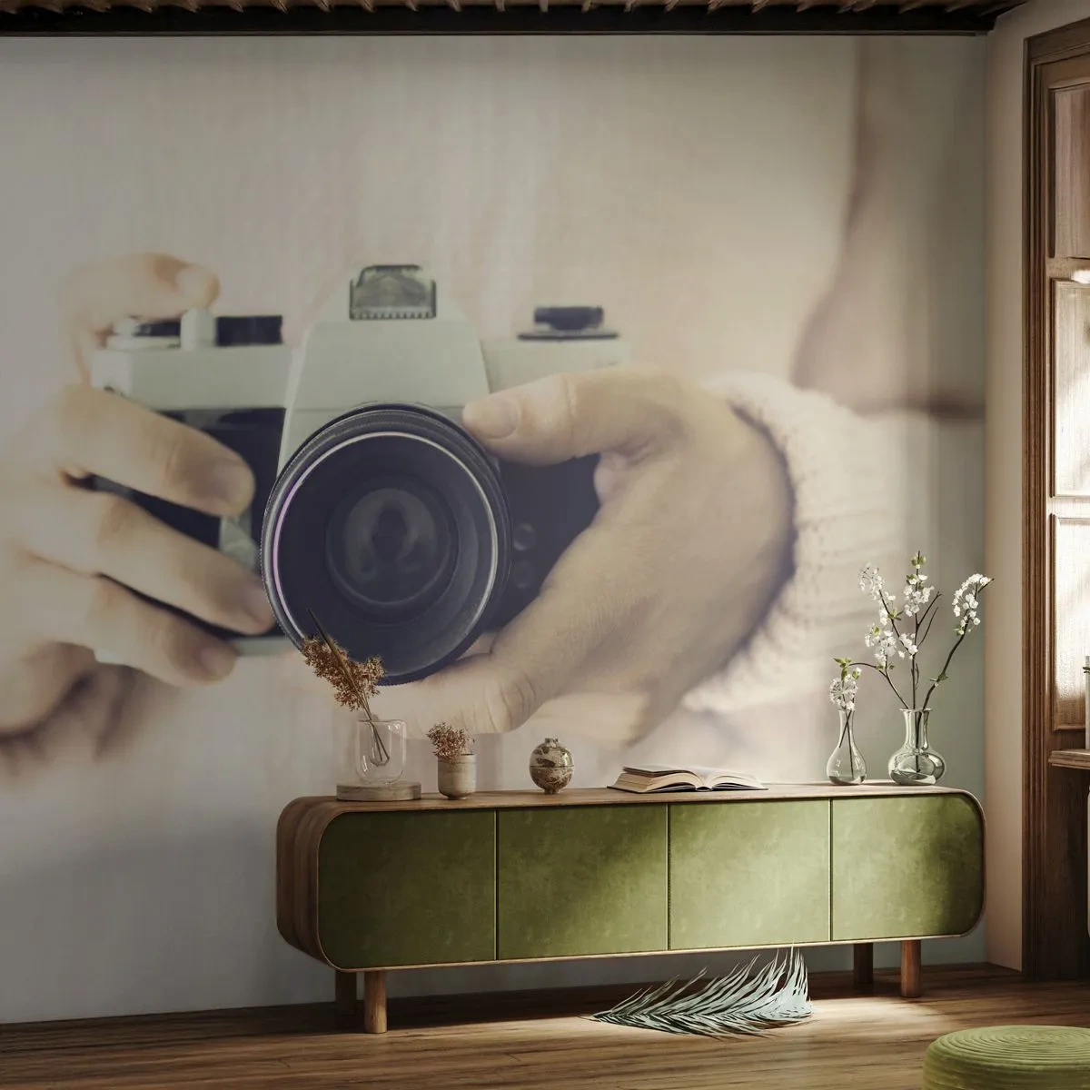 Fototapet Premium Canvas - For at se mere... - Kamera, Årgang, Fotografering - 400x280 cm