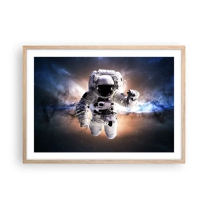 Plakat i ramme af lyst egetræ - Hilsner fra det ydre rum - 70x50 cm