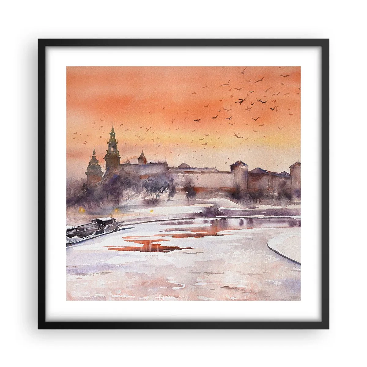 Plakat i sort ramme - Kongelig solnedgang - 50x50 cm