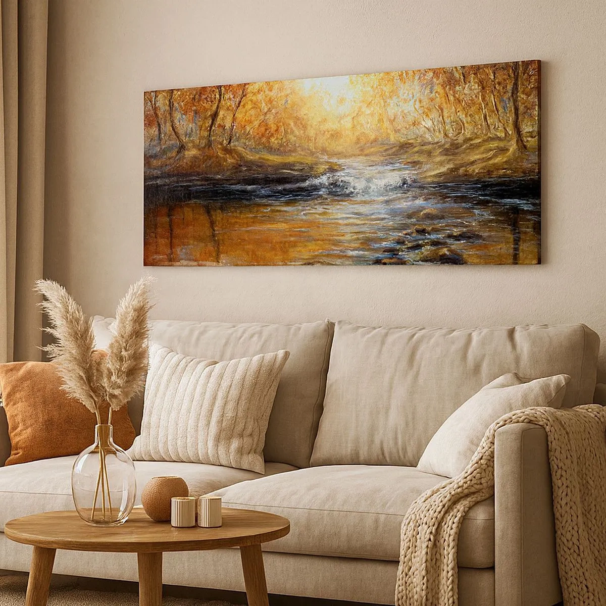Lærredstryk - Billede på lærred - Gylden strøm - 100x40 cm