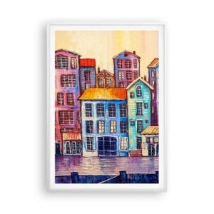 Plakat i hvid ramme - En by som et eventyr - 70x100 cm