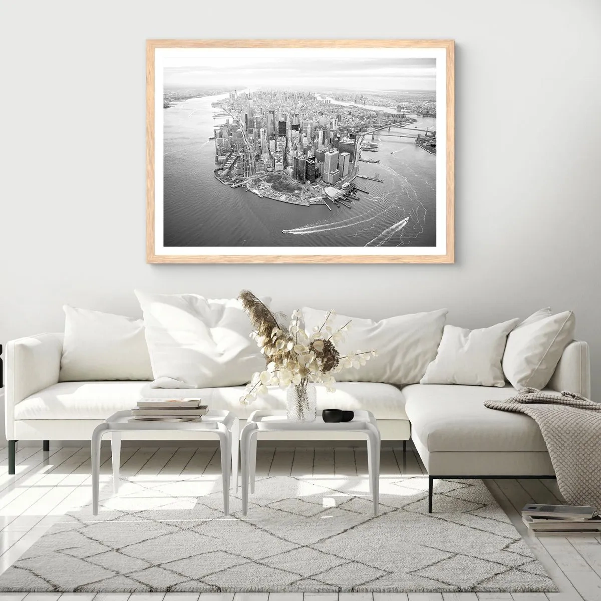 Plakat i ramme af lyst egetræ - Hvordan kan man ikke elske? - 100x70 cm