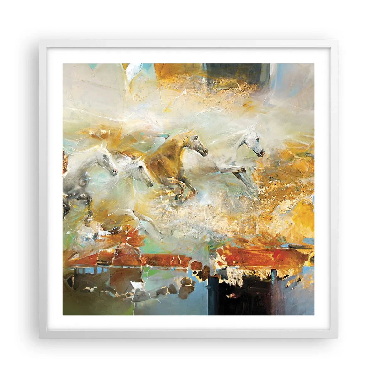 Plakat i hvid ramme - Galopperer gennem lyset - 60x60 cm