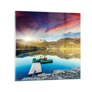 Billede på glas - Over vand så glat som et spejl - 70x70 cm