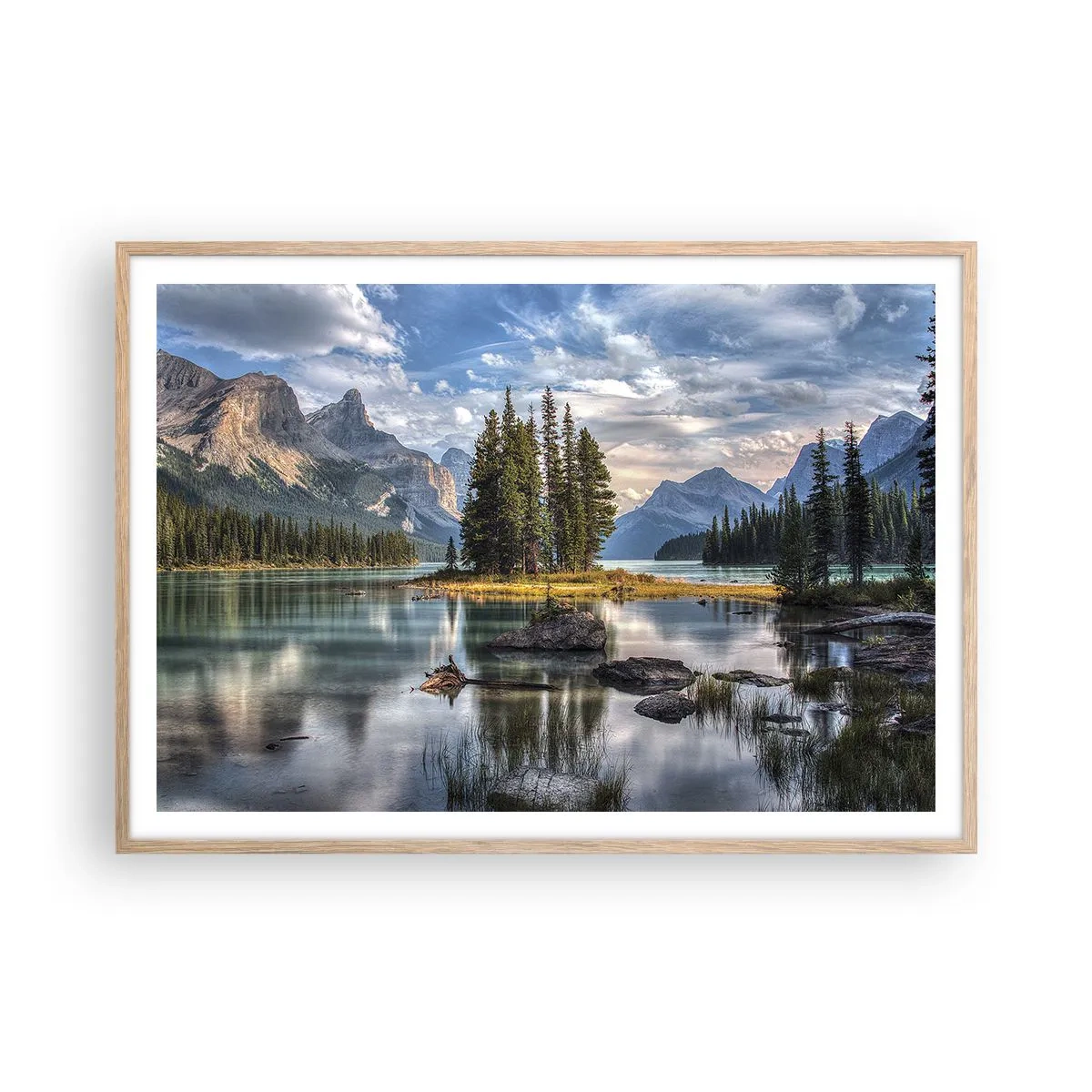 Plakat i ramme af lyst egetræ - Over store og klare vande… - 100x70 cm