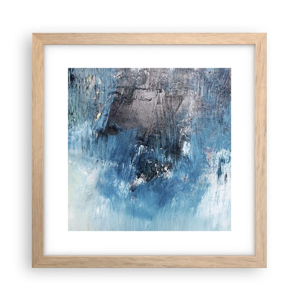 Plakat i ramme af lyst egetræ - Blå rapsodi - 30x30 cm