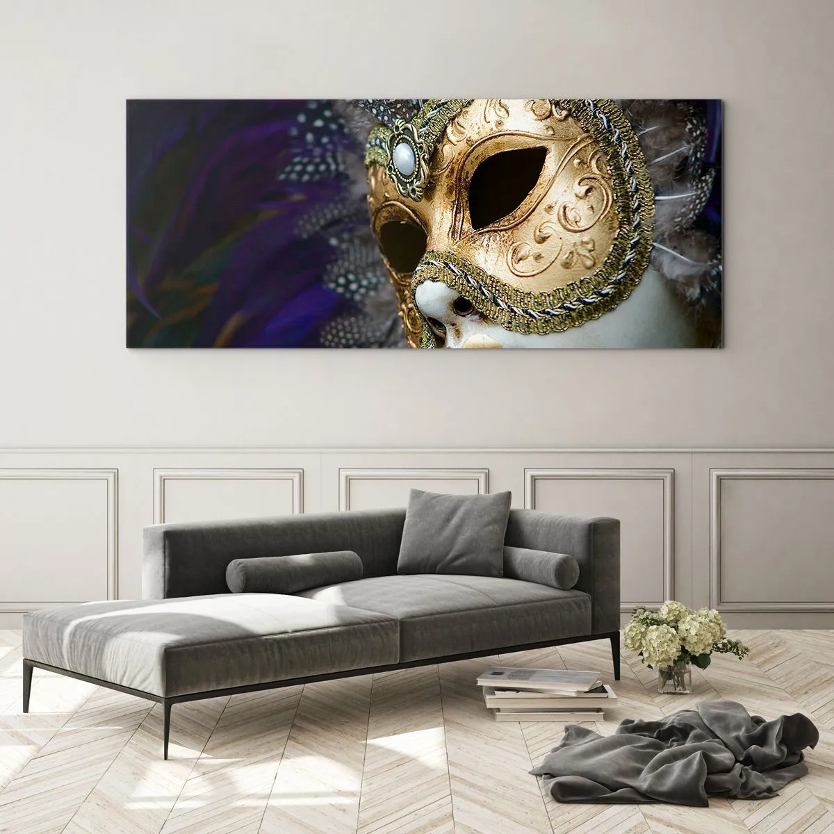 Billede på glas - Venetiansk portræt i guld - 160x50 cm