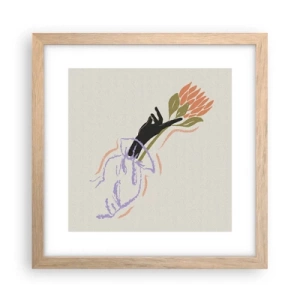 Plakat i ramme af lyst egetræ - En søsterlig berøring - 30x30 cm