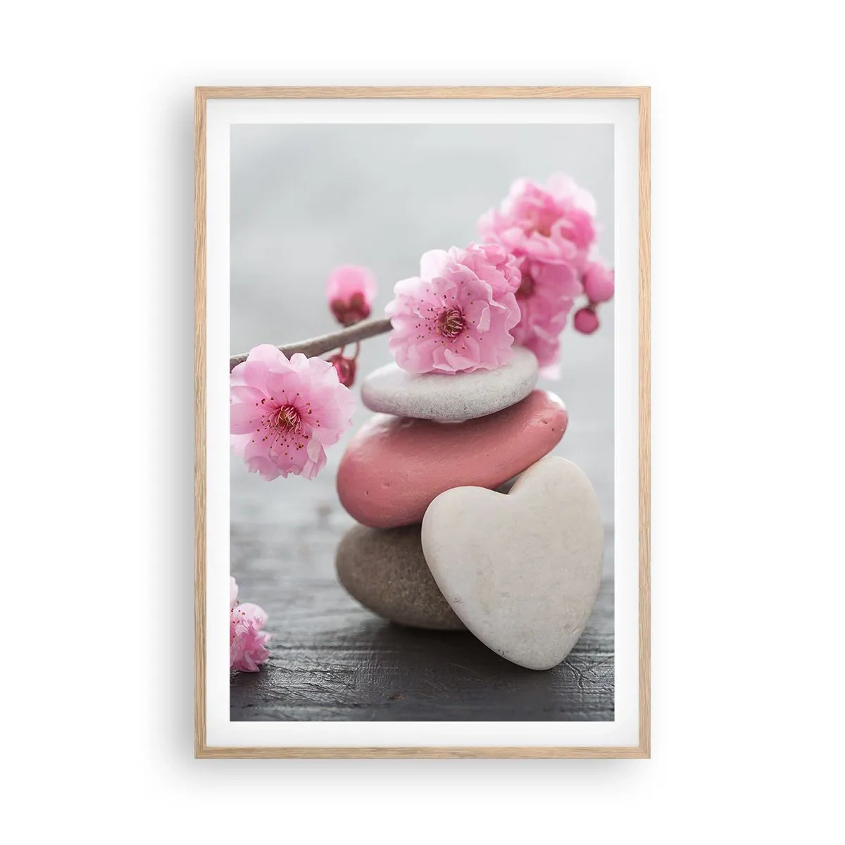Plakat i ramme af lyst egetræ - Kirsebærblomstens lyksalighed - 61x91 cm