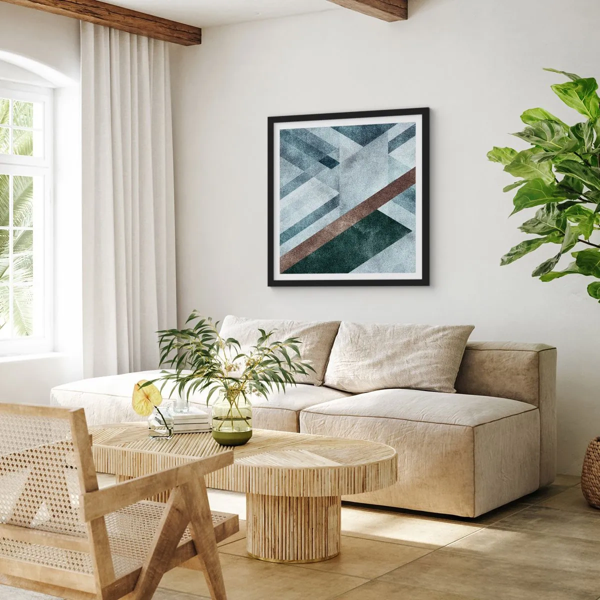 Plakat i sort ramme - Sofistikeret elegance i geometri - 30x30 cm