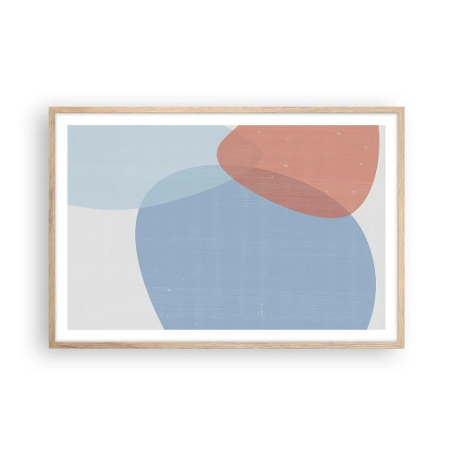 Plakat i ramme af lyst egetræ - Pastelfarvede relationer - 91x61 cm