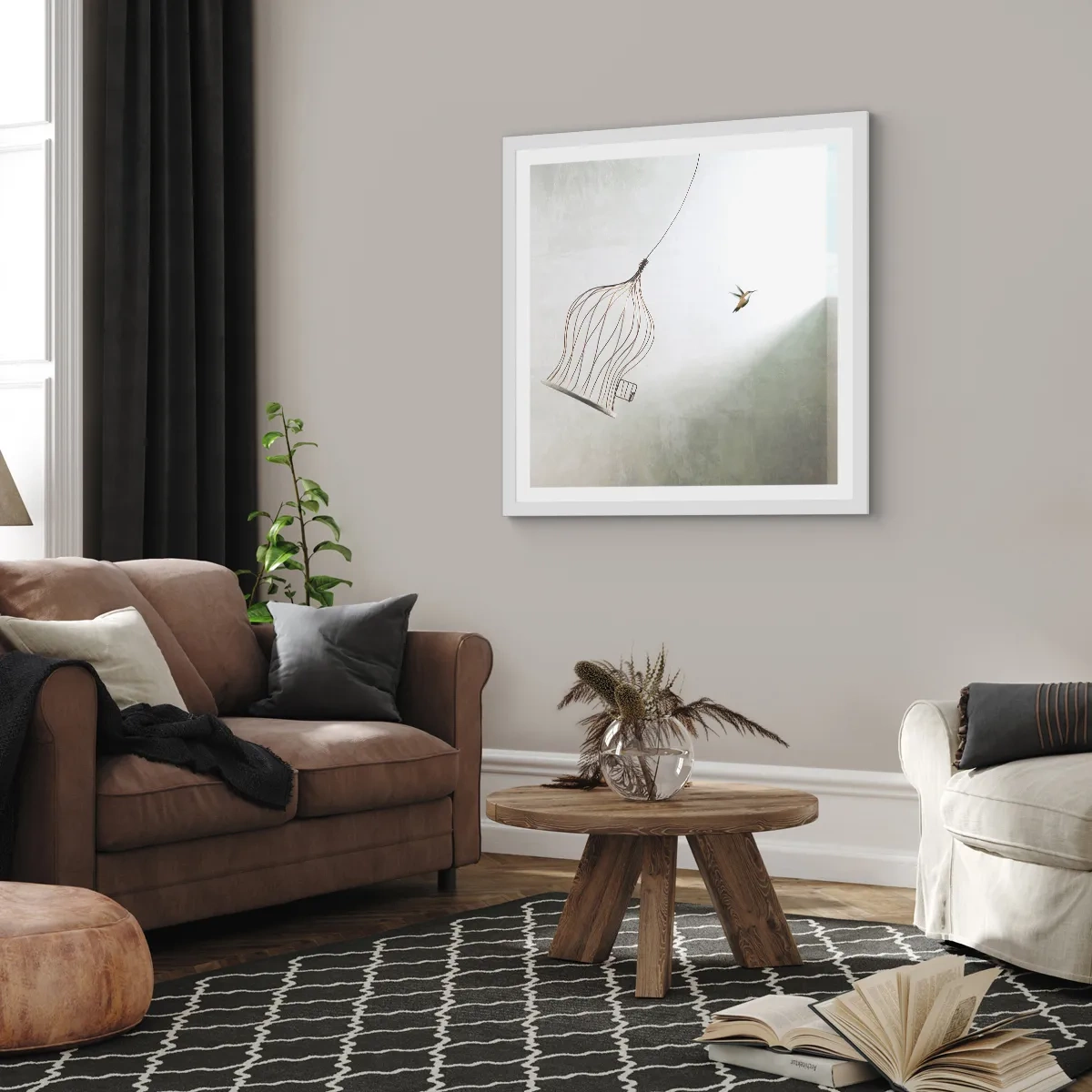 Plakat i hvid ramme - I sit elementet - 60x60 cm