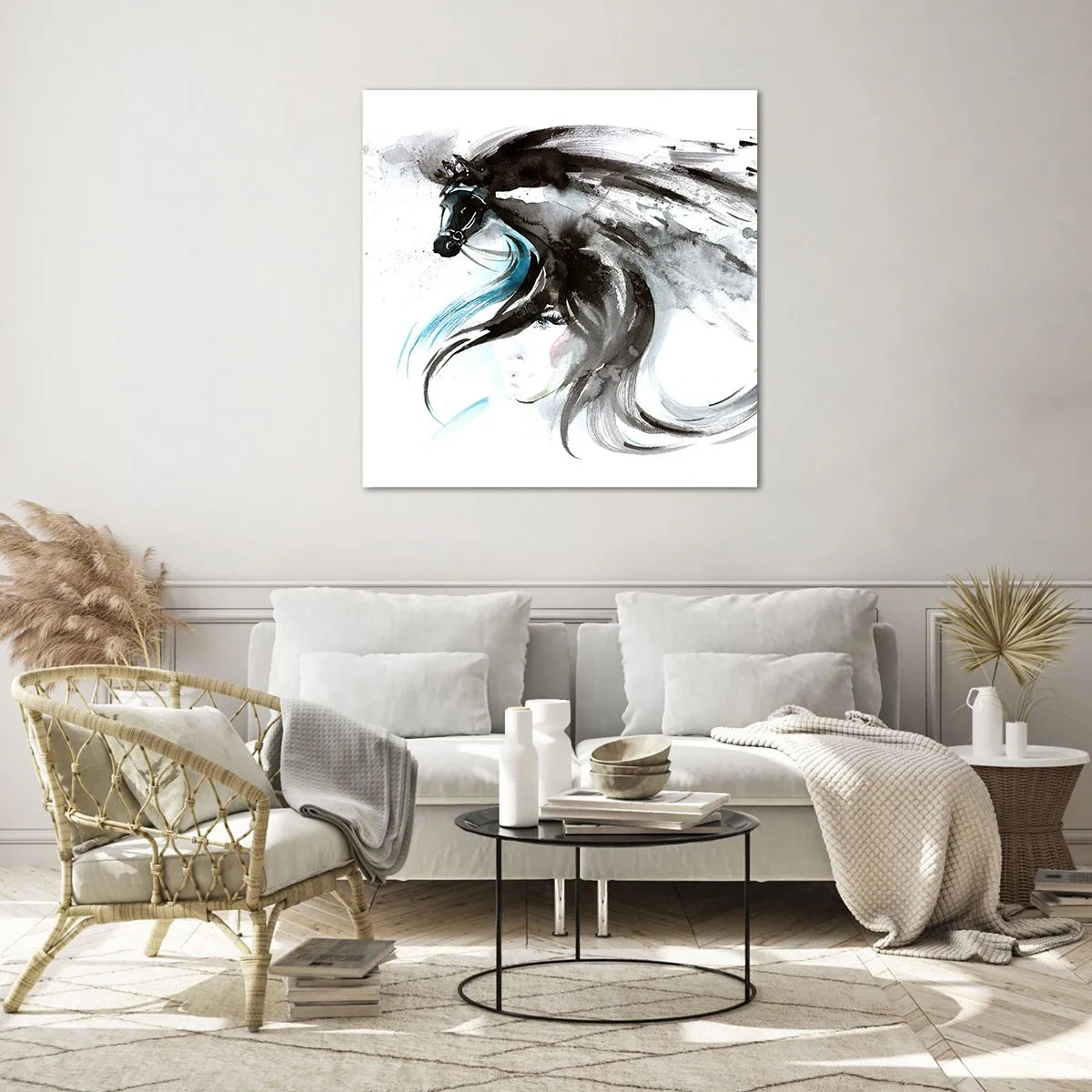 Billede på glas - Den sorte prins' galop - 70x70 cm