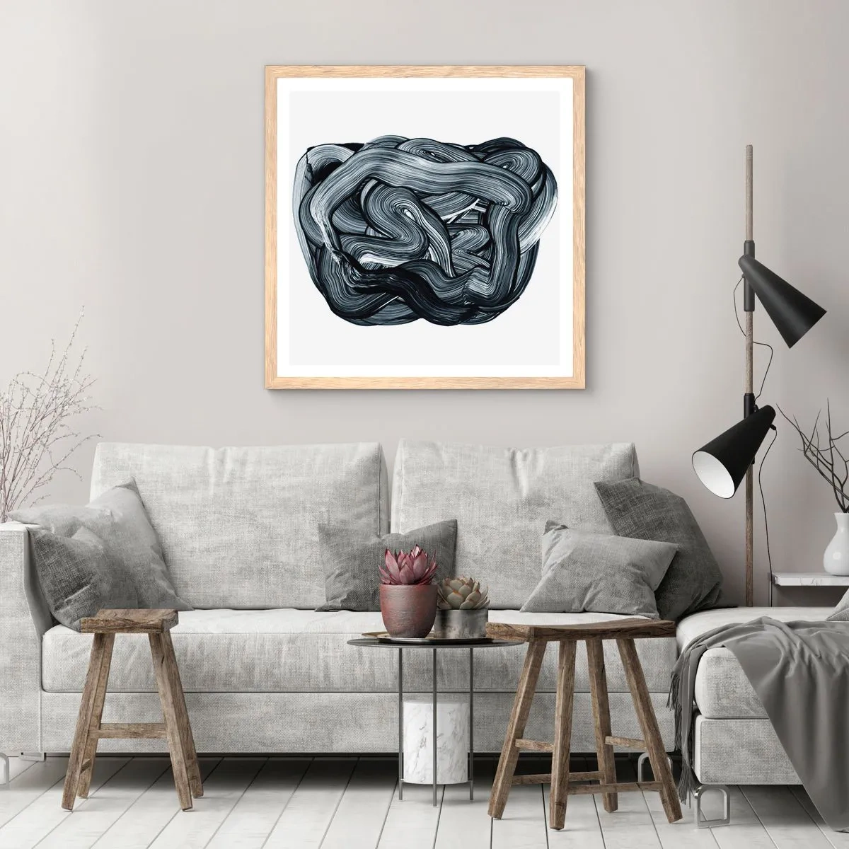 Plakat i ramme af lyst egetræ - Så enkelt er det ikke - 60x60 cm