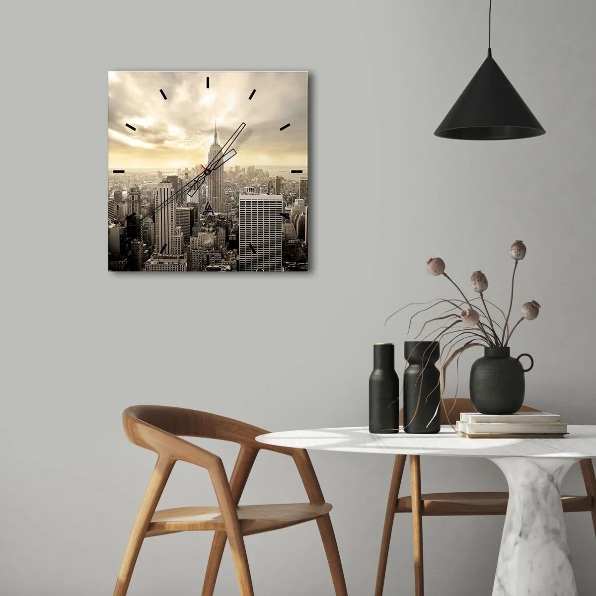 Vægur, Uret - New York vævet af grå - 30x30 cm