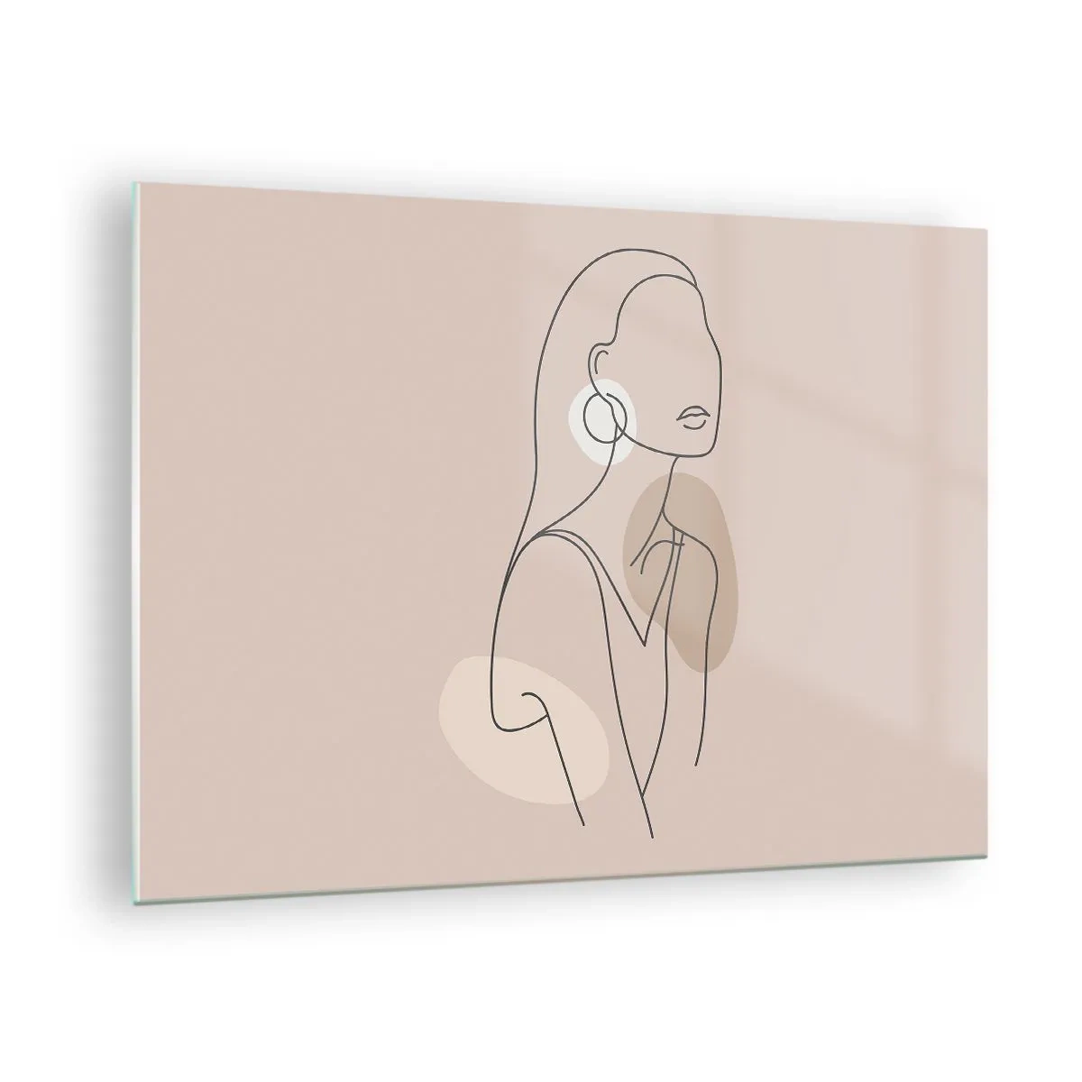 Billede på glas - En minimalistisk silhuet af en kvinde på en beige baggrund - 70x50cm - Et ikon for pigelivet - Moderne vægdekoration til stue og soveværelse ARTTOR